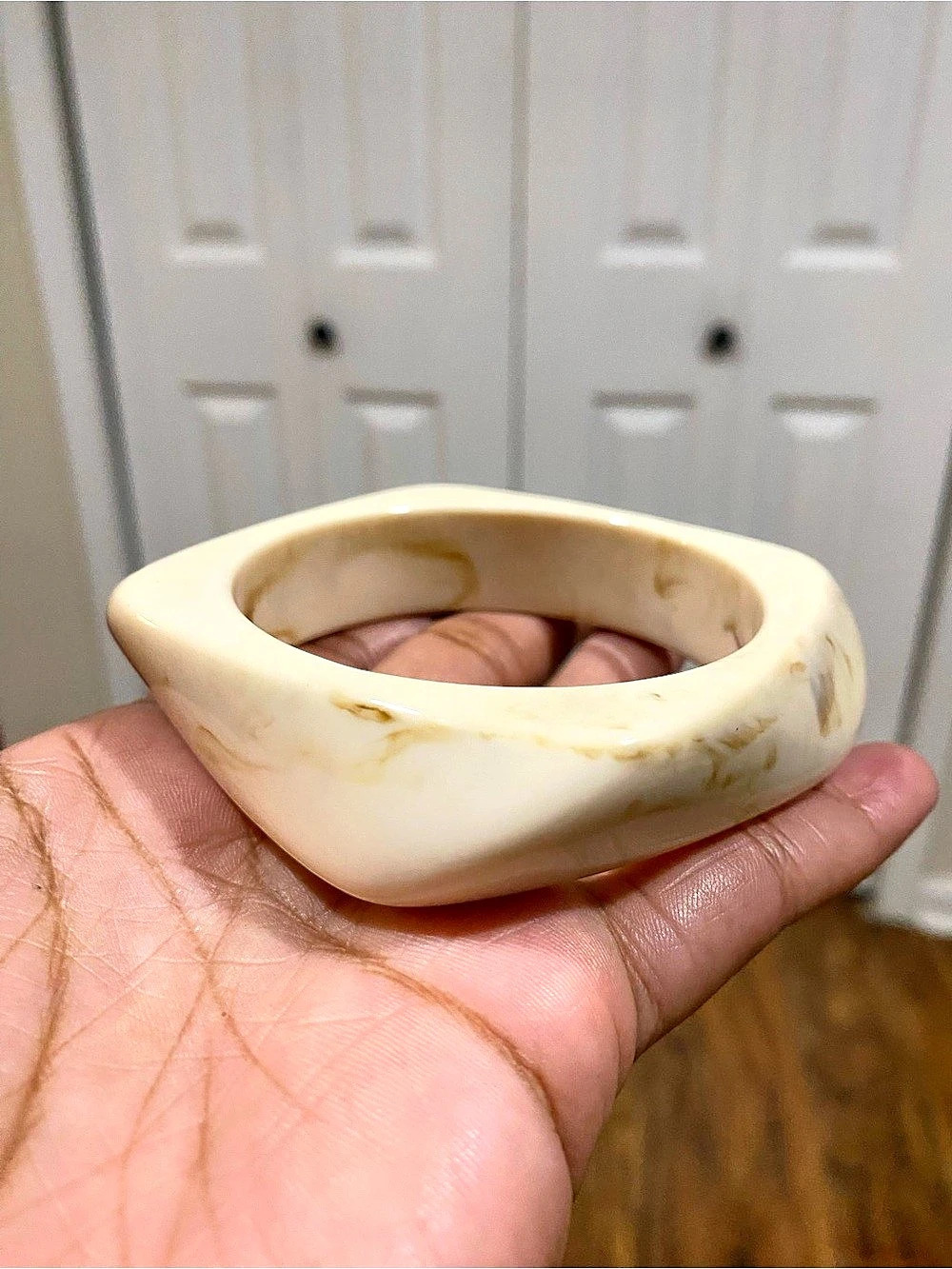 Cream Marble Sculptural Acrylic/Resin Bangle Bracelet